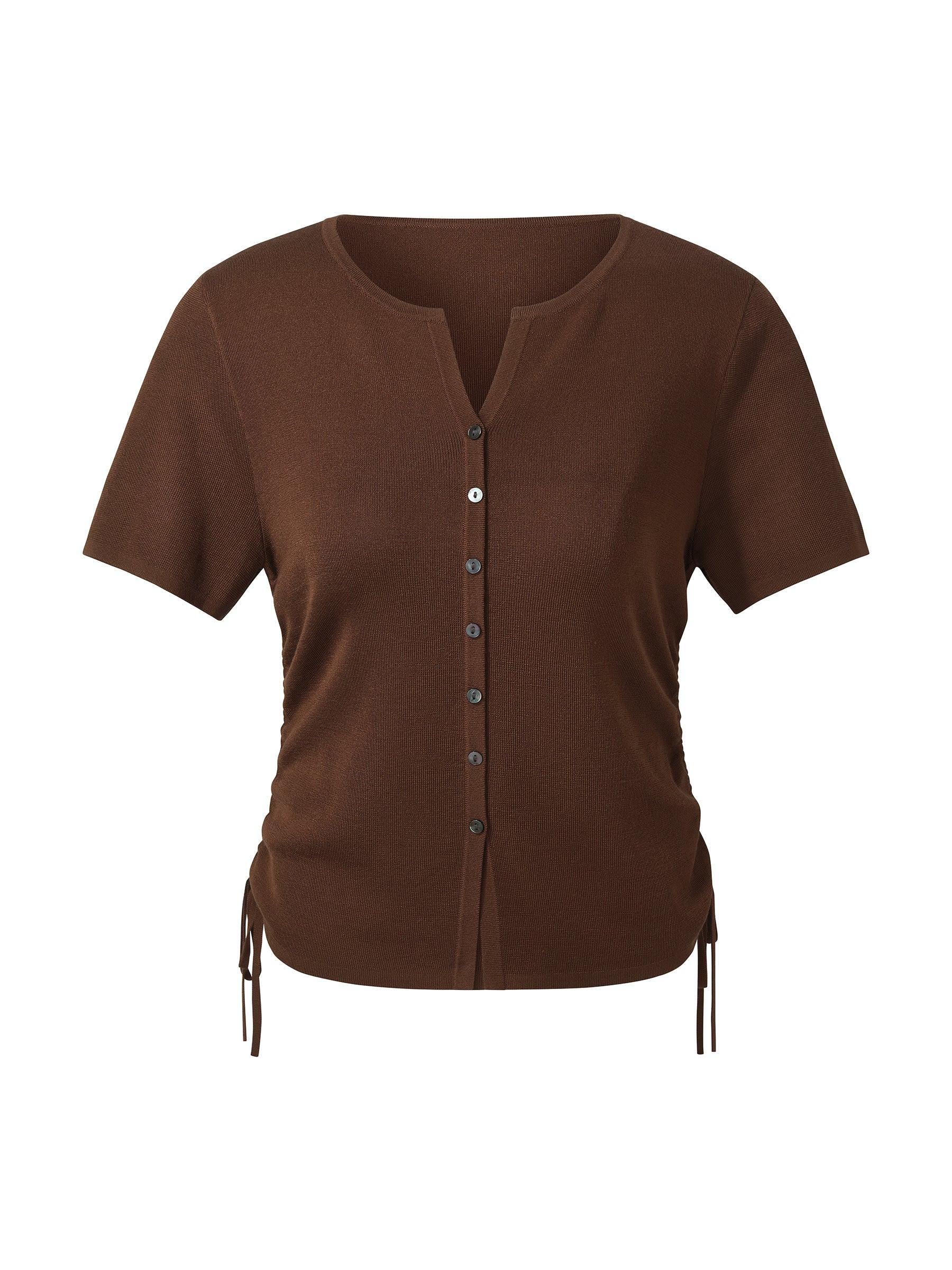 Acetate Tencel Blend Side Drawstring Women Knit Top Product Image