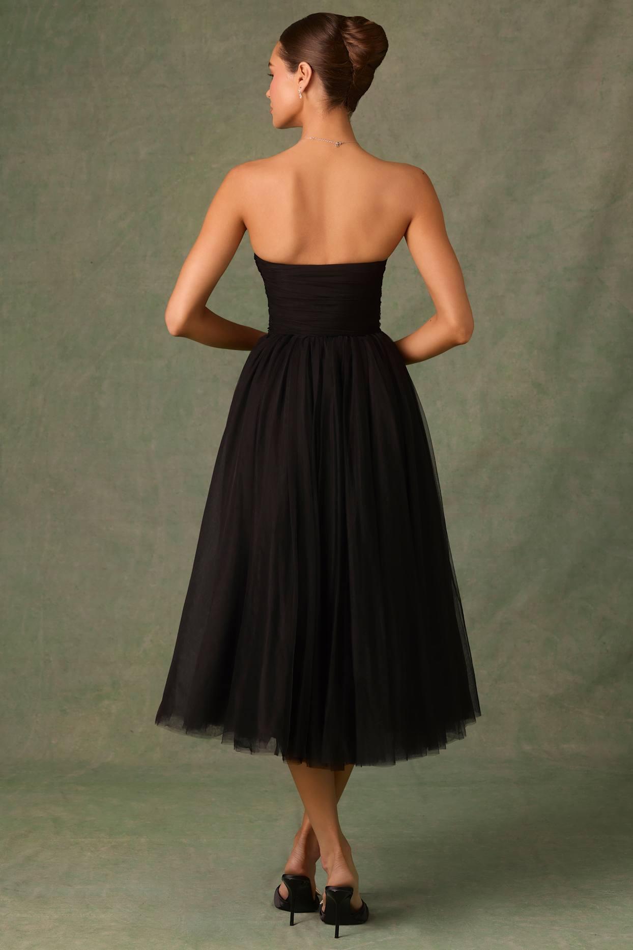 Tulle Corset Midaxi Dress in Black Product Image