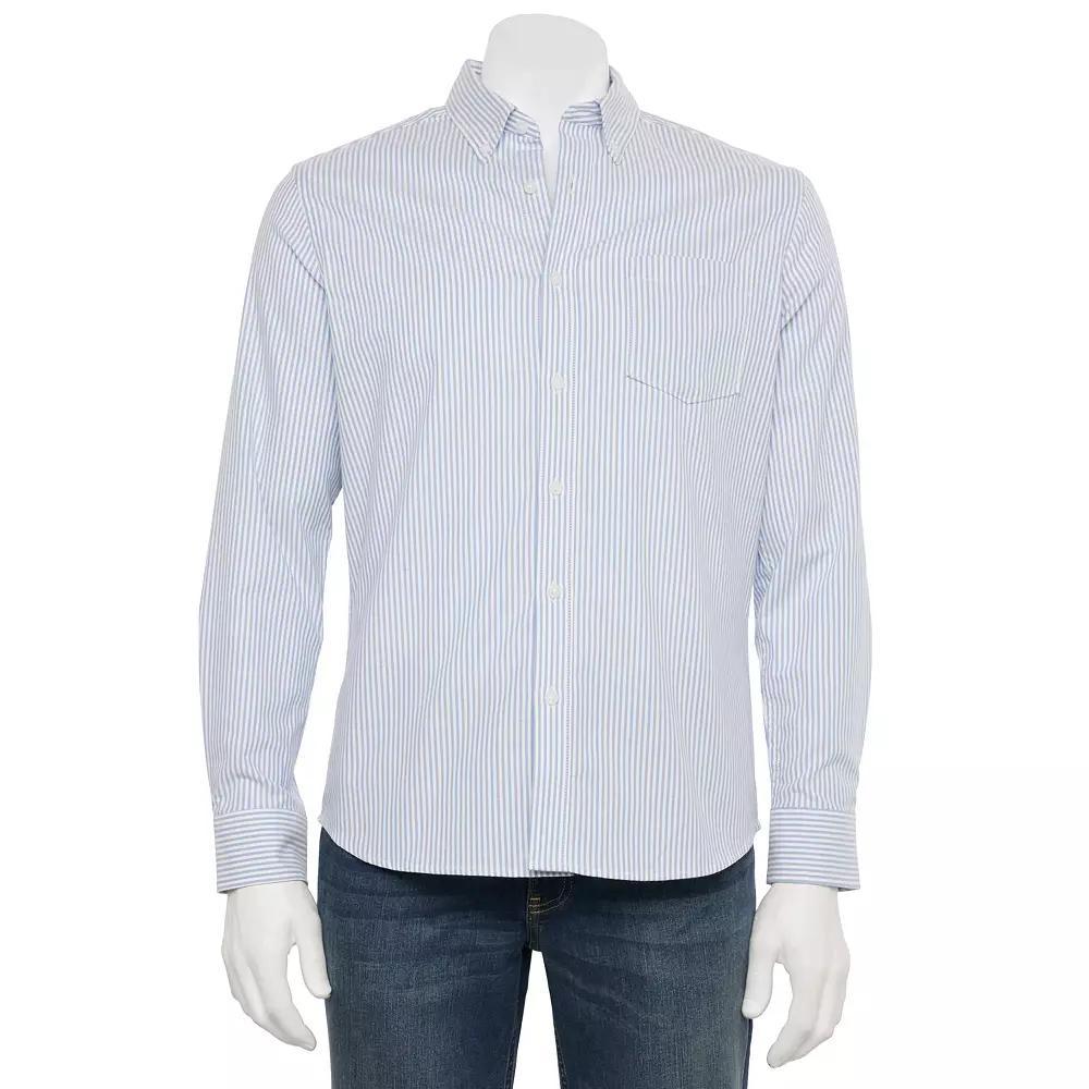 Men's Sonoma Goods For Life® Long Sleeve Perfect Length Button-Down Shirt, Size: Large, Grey And White Stripes Product Image
