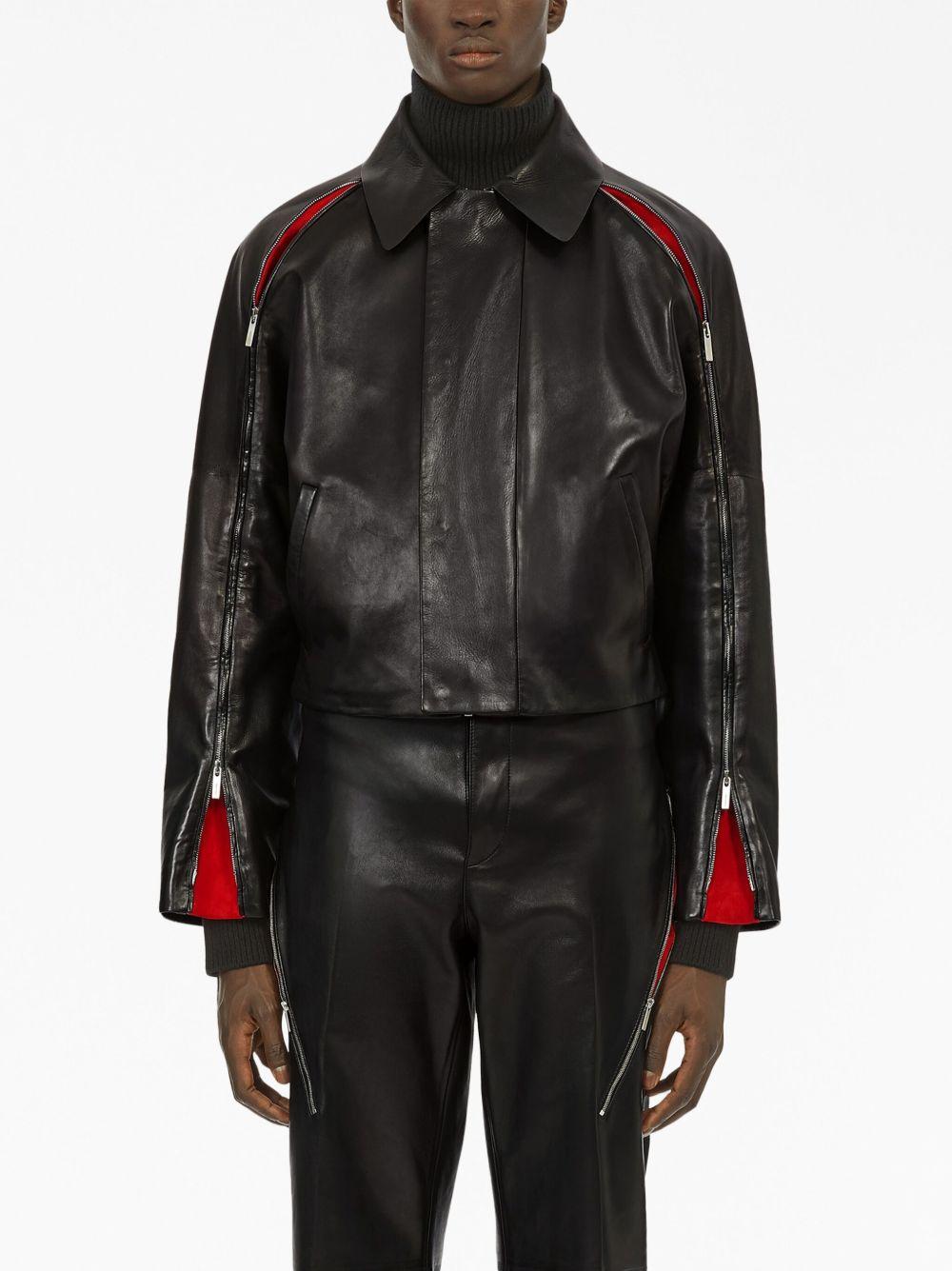 contrasting-panels zip-up leather jacket Product Image