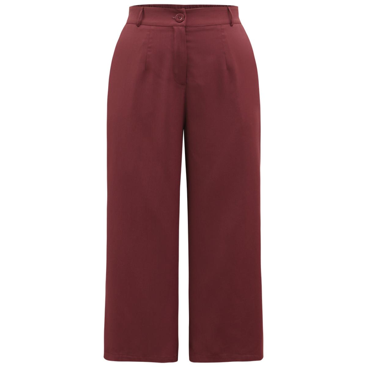 Plus Size Solid Pocket Button Up Elastic Waist Pants Women Scarlet Elegant Straight Leg High Rise Dailywear Pants BloomChic 30/6X Product Image