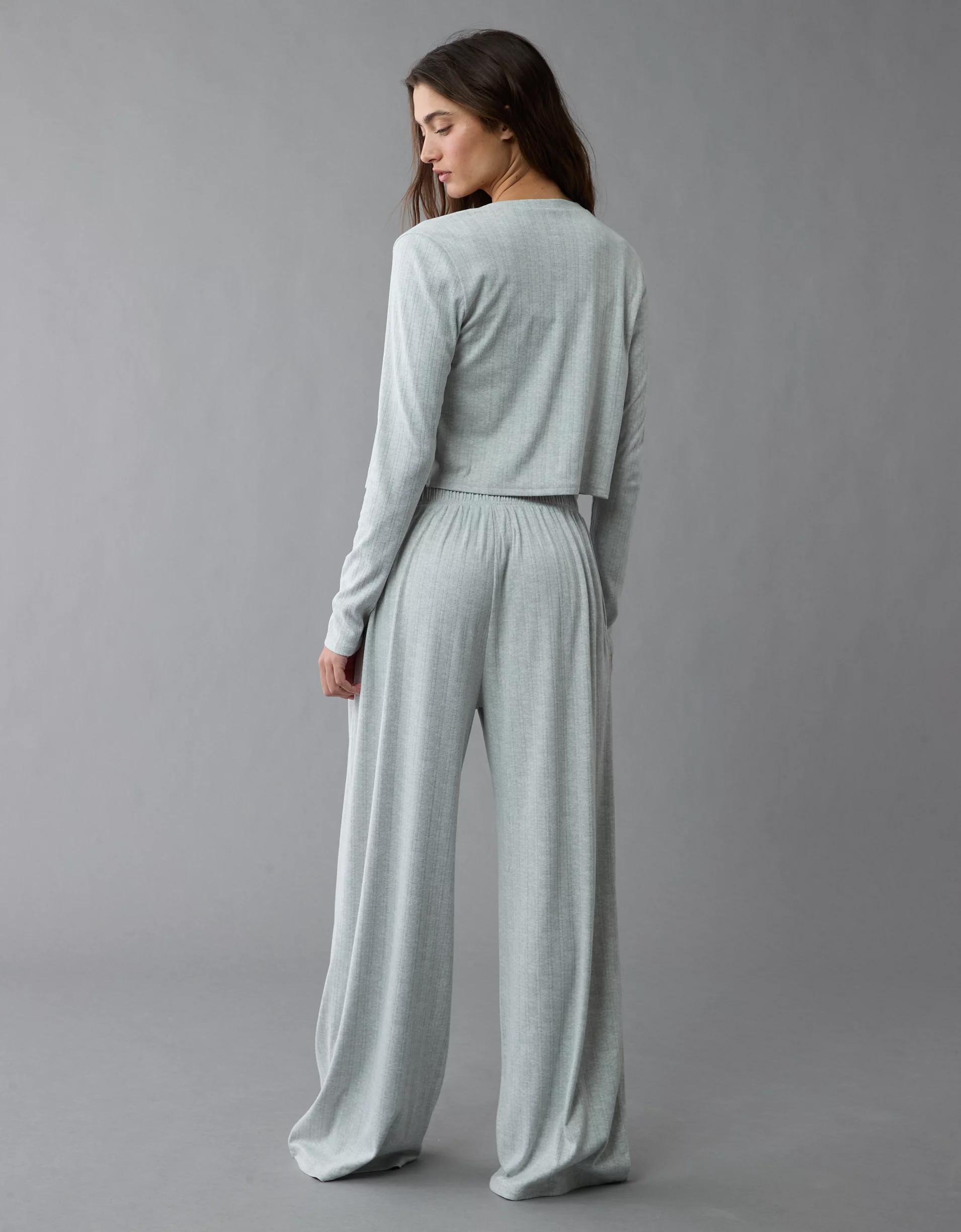 AE 3-Piece Pointelle Plush Cardigan Pajama Set Product Image