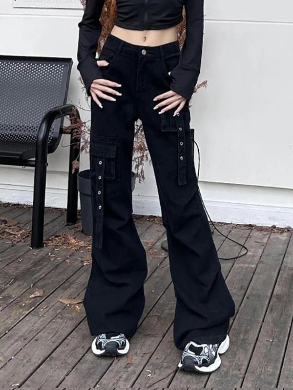 Multi Pocket Eyelet Design Cargo Jeans Product Image