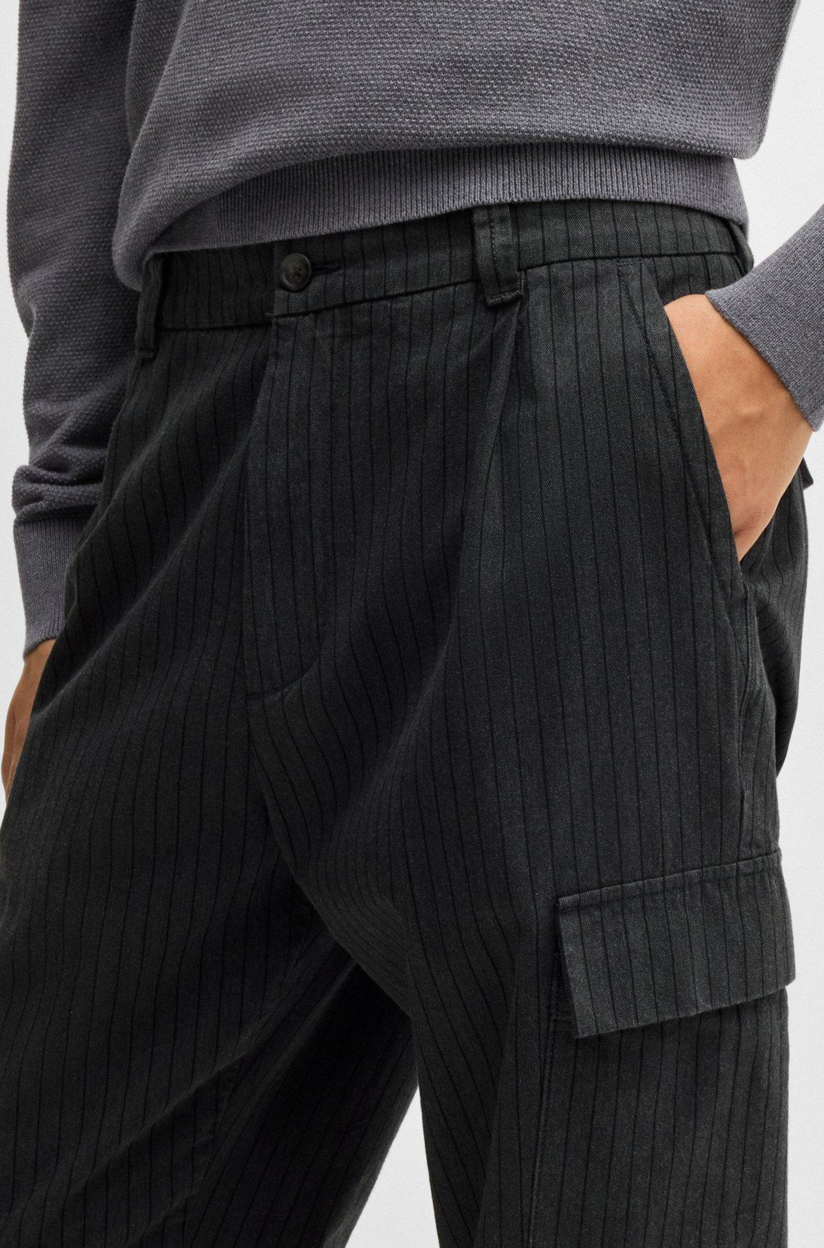Tapered-fit trousers in striped brushed cotton Product Image