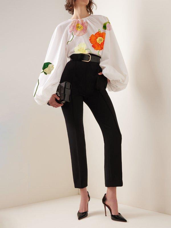 Long Sleeves Loose Elasticity Flower Print Pleated Round-neck Blouses&shirts Tops Product Image