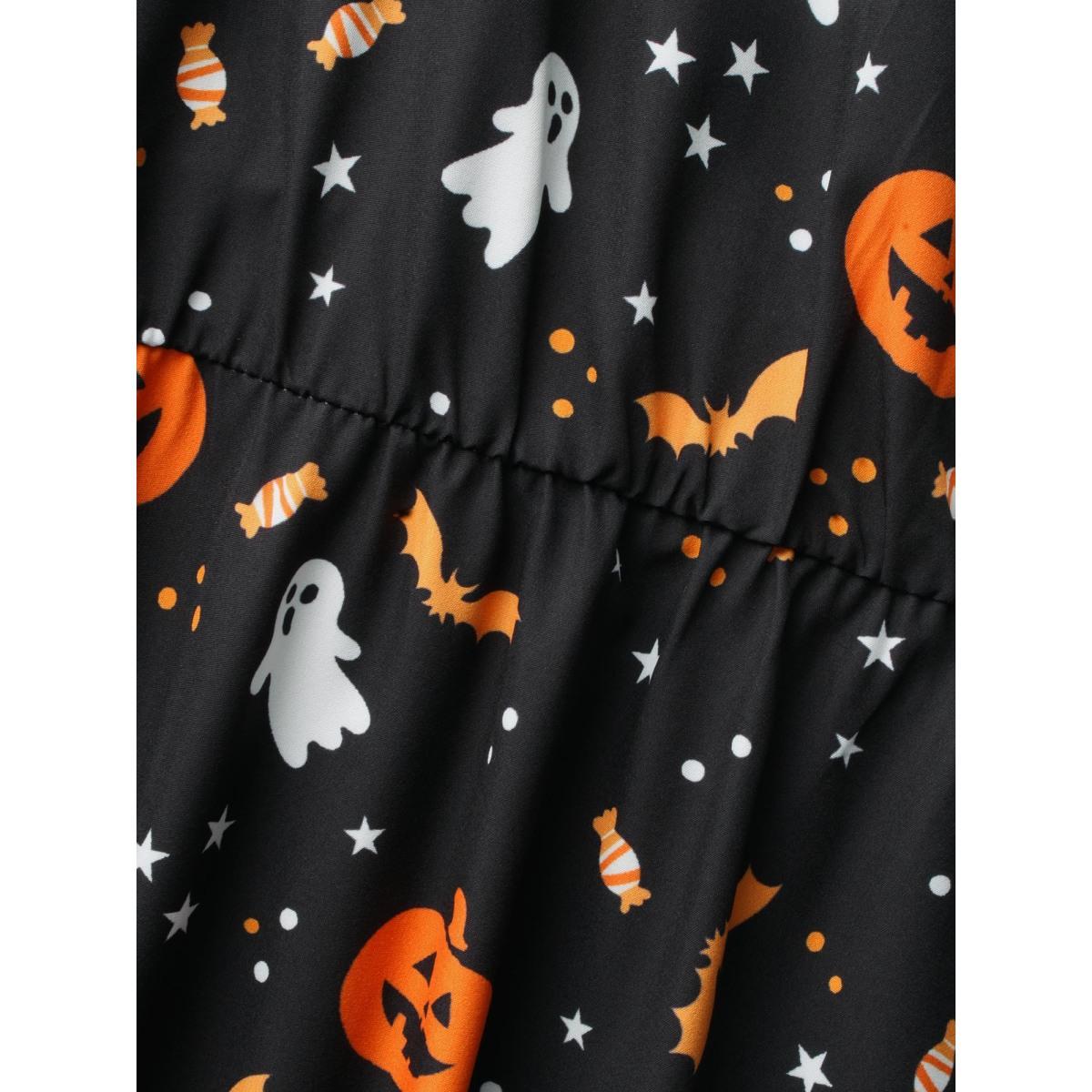 Plus Size Pumpkin Printed Ruffle Sleeves Midi Dress Black Women Playful Ruffles Party Curvy Bloomchic 28/5X Product Image