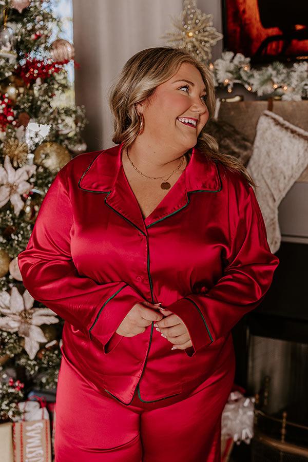 Feeling Luxurious Satin Pajama Top in Red Curves Product Image