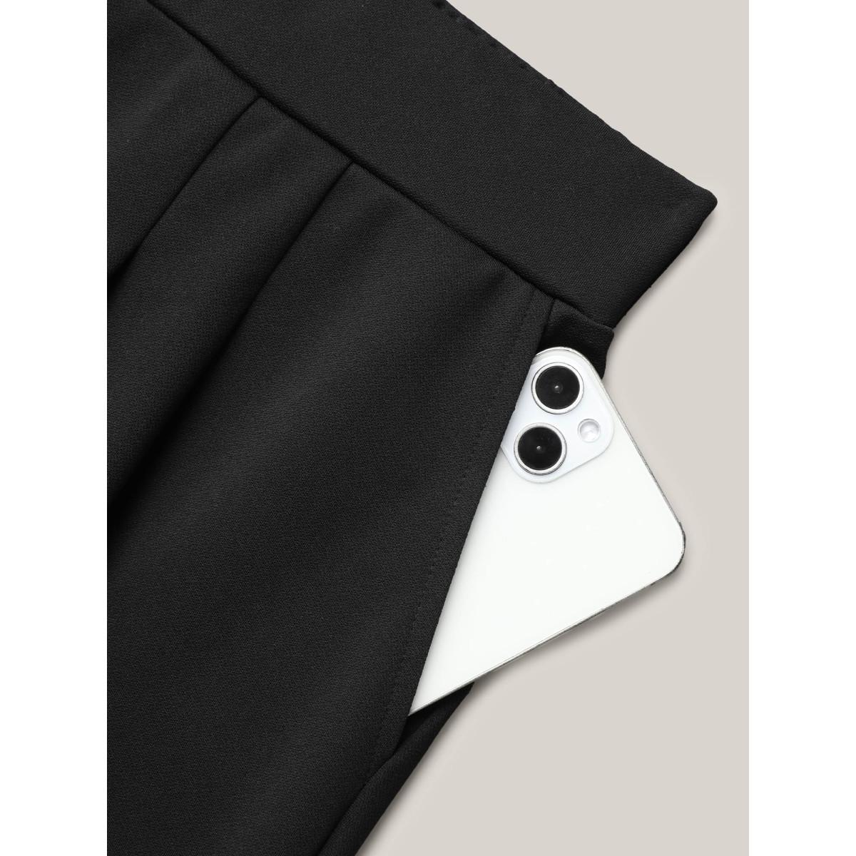 Plus Size Stretchy-Waist Straight Leg Pants Women Black Office Straight Leg Mid Rise Office Pants BloomChic 26/4X Product Image