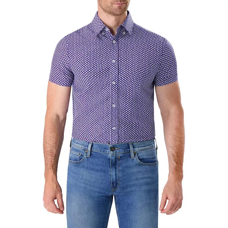 Men's Report Collection Short Sleeve Stretch Tropical Print Woven Button-Down Shirt,  Product Image