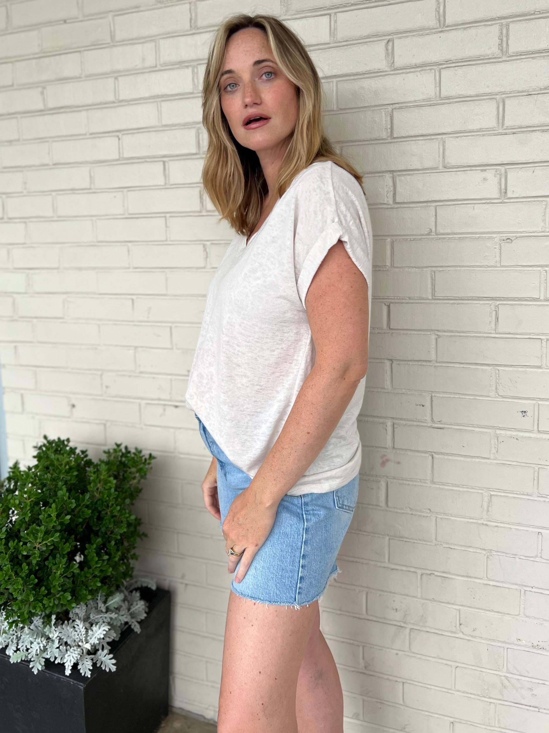 Niki V-Neck Cuffed Short Sleeve Tee Product Image