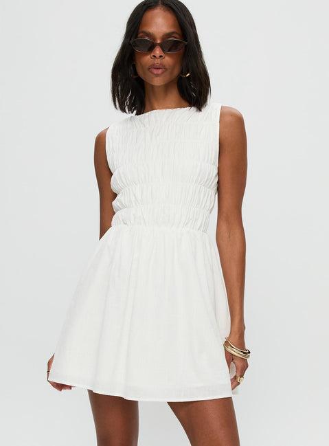 Melona Shirred Mini Dress White Product Image