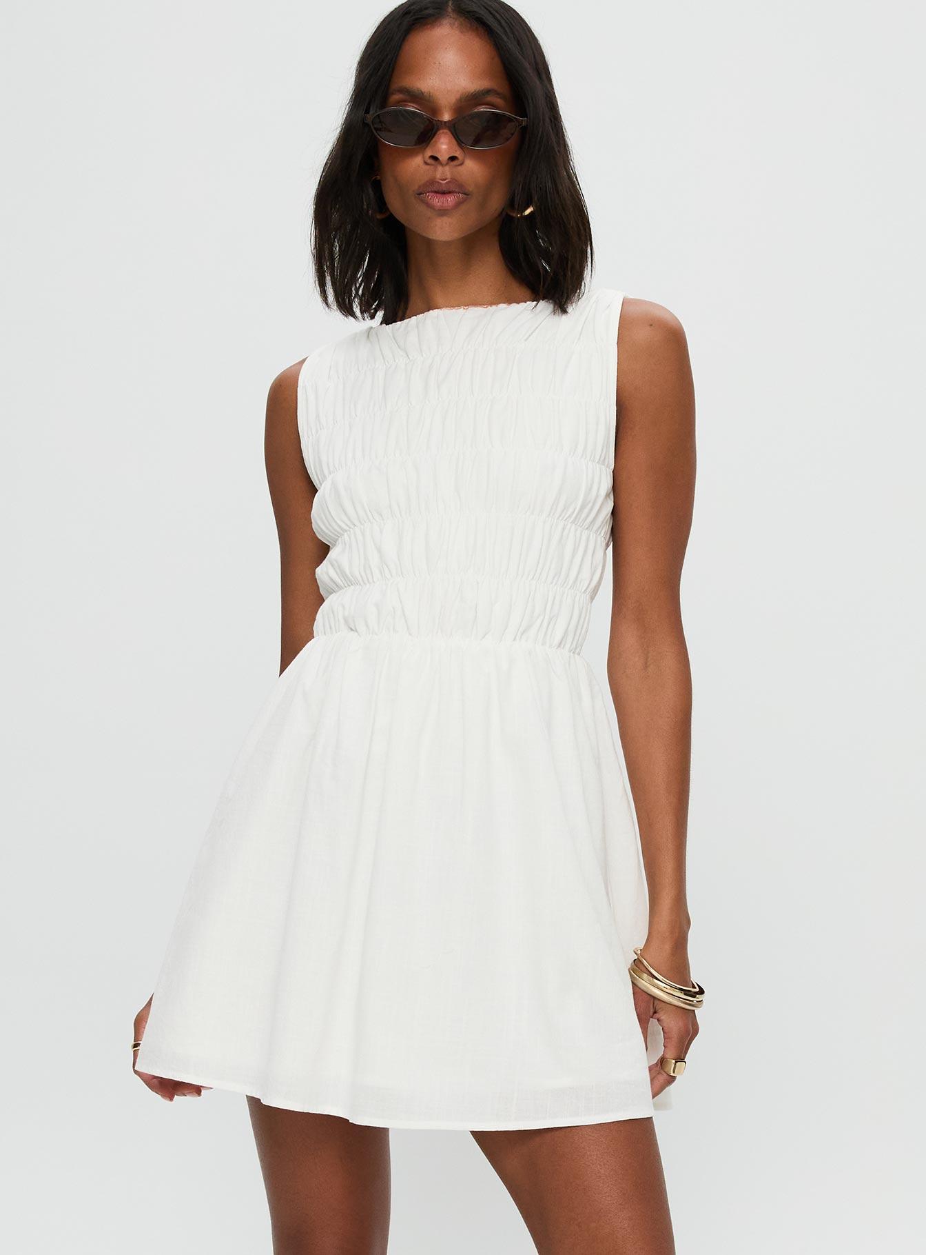 Melona Shirred Mini Dress White Product Image