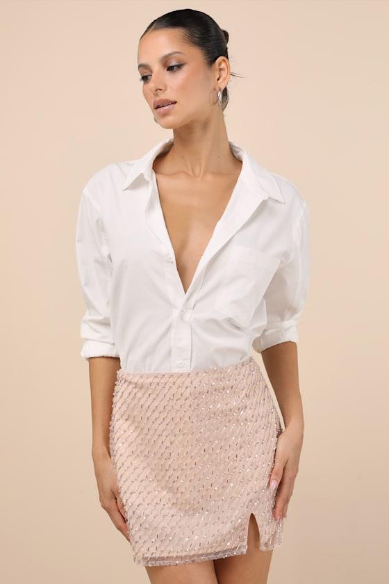 Idalia Blush Sequin High-Rise Mini Skirt Product Image