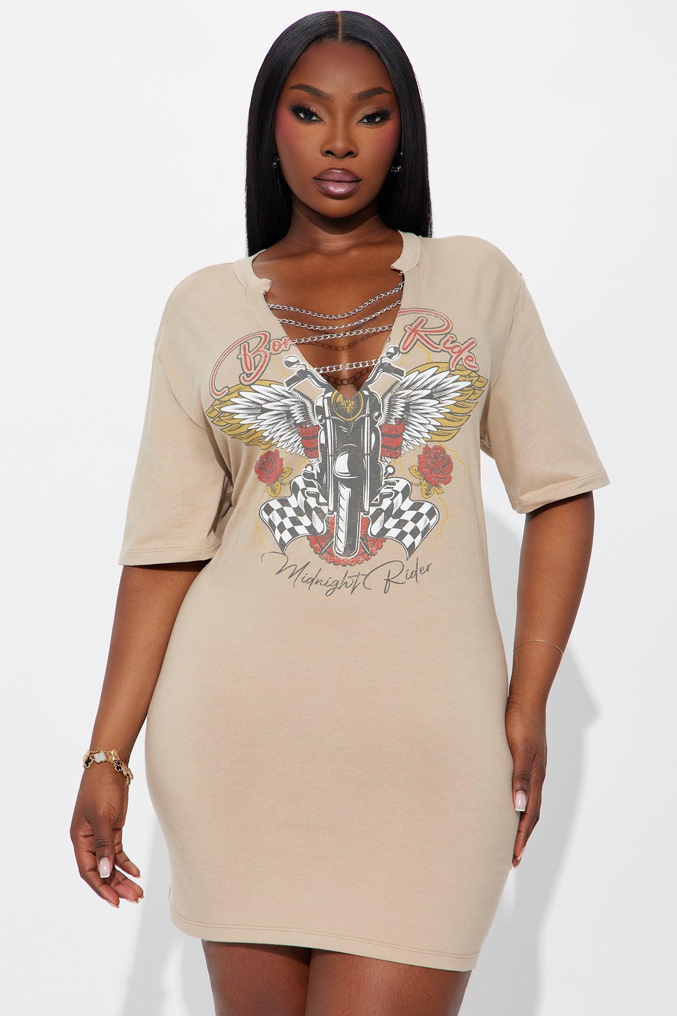 Midnight Ride Plunge Neck Mini Dress - Beige Female Product Image