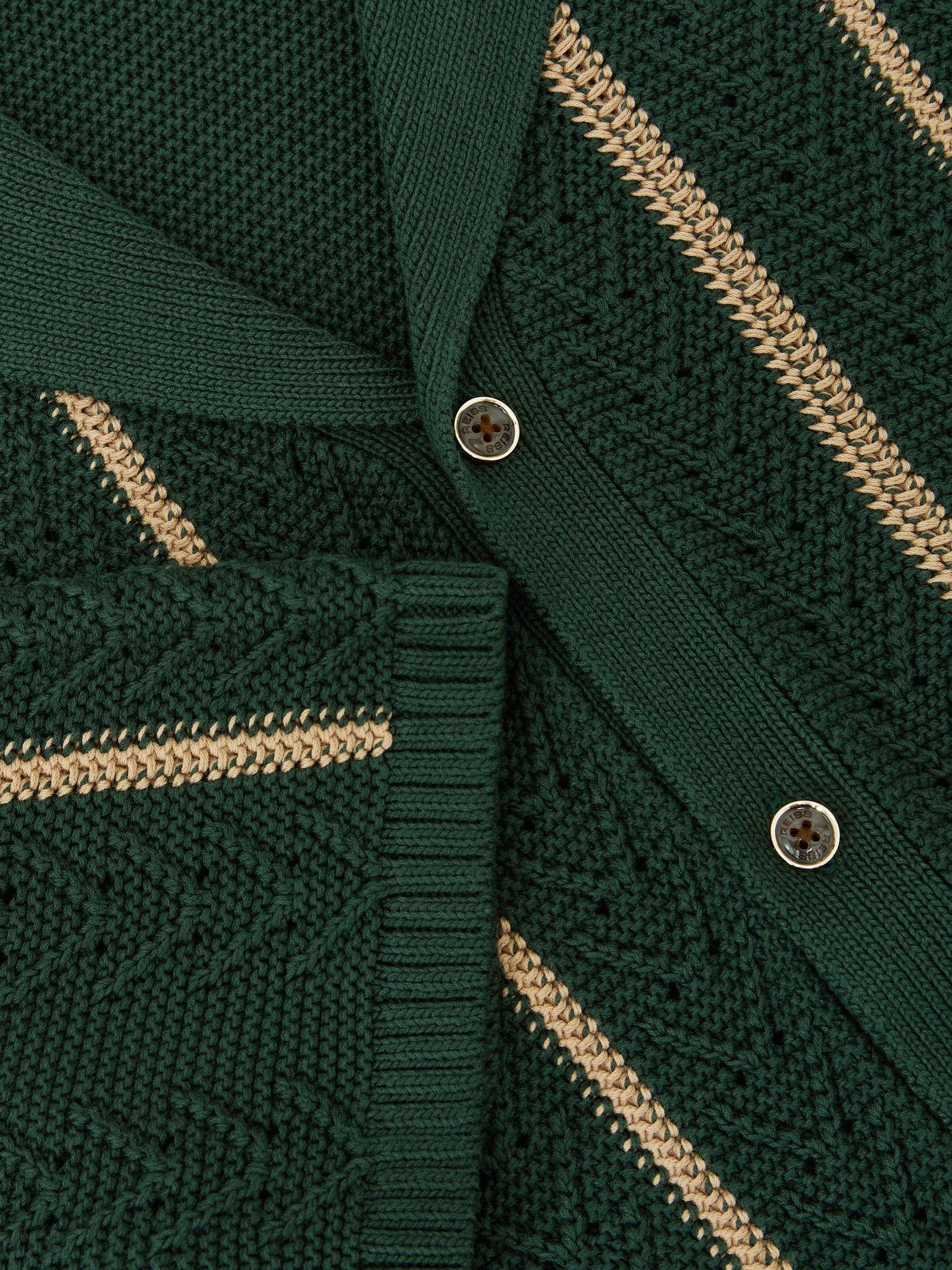 Cotton-Blend Textured-Knit Stripe Shirt in Forest Green Product Image