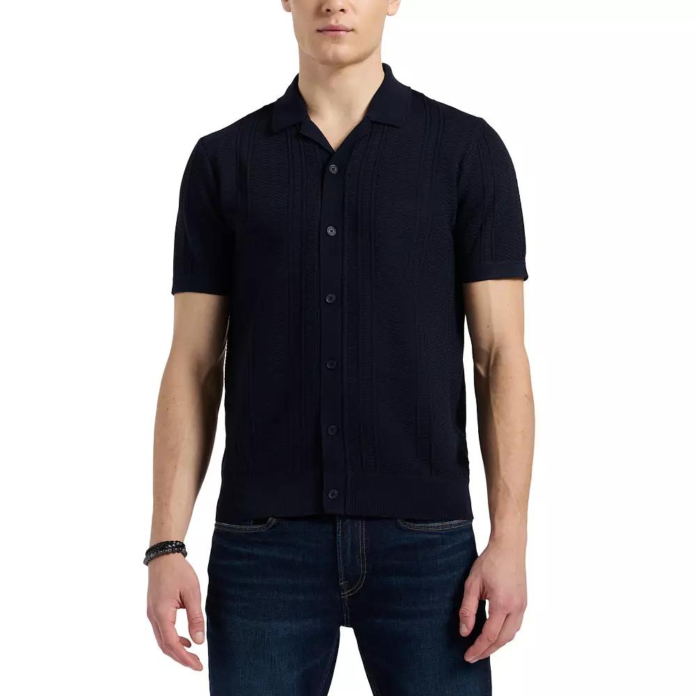 Men's Buffalo Jeans Textured Johnny Collar Cable Knit Design Top, Size: Small, Whale Product Image