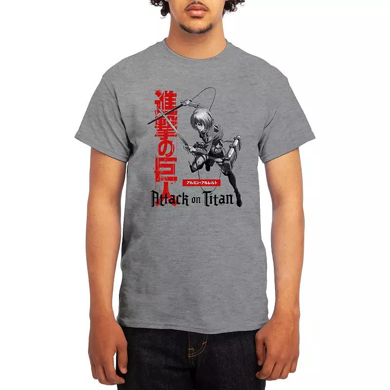 Men's Attack on Titan Armin Action Kanji Tee, Size: Large, Grey Kelly Product Image