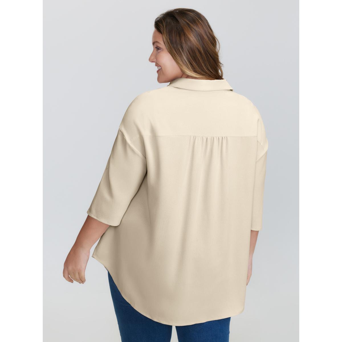 Plus Size Apricot Toothpick Pleats Tab Sleeve Long Blouse Women Leisure Elbow-length sleeve Shirt collar Casual Blouses BloomChic 14-16/1X Product Image