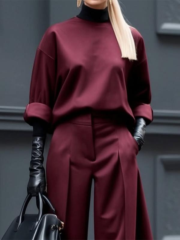 Long Sleeves Loose Solid Color Round-Neck Hoodies&Sweatshirt Tops Product Image