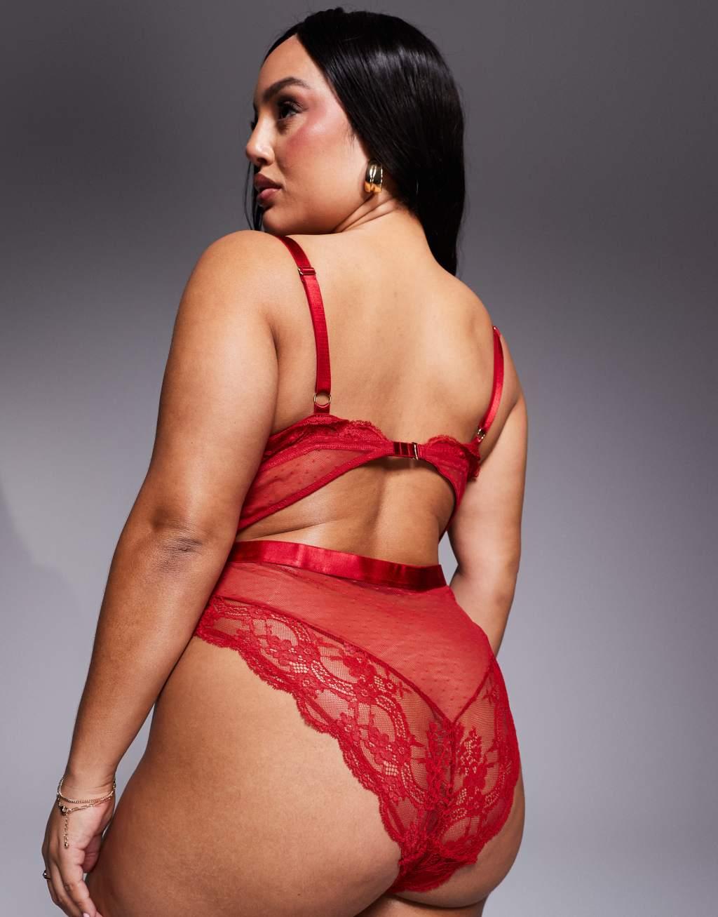 ASOS DESIGN Curve Lola lace soft bodysuit in red Product Image