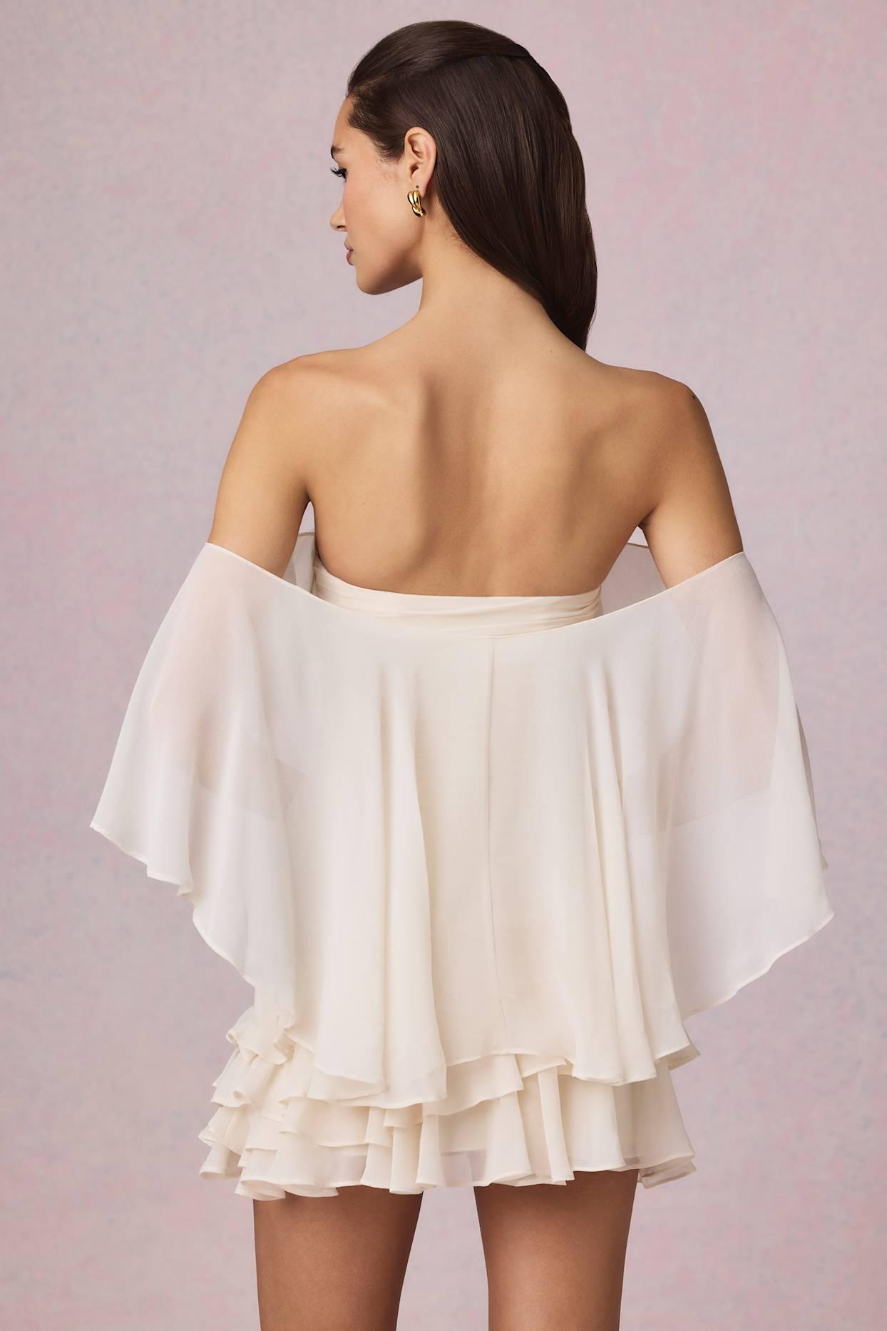 Off-Shoulder Ruffled Mini Dress in Ivory Product Image