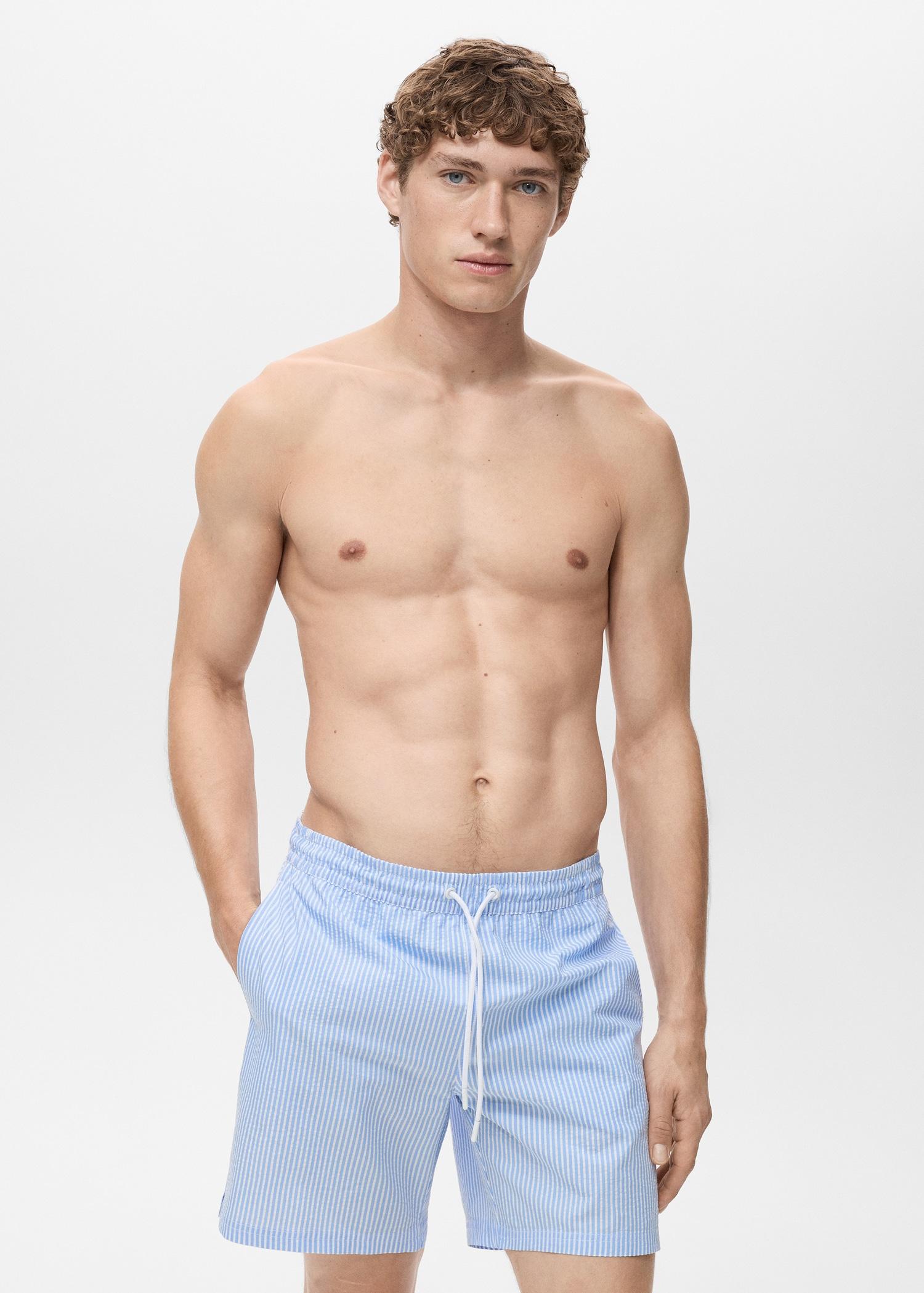 Seersucker swimming trunks - Men | MANGO USA Product Image
