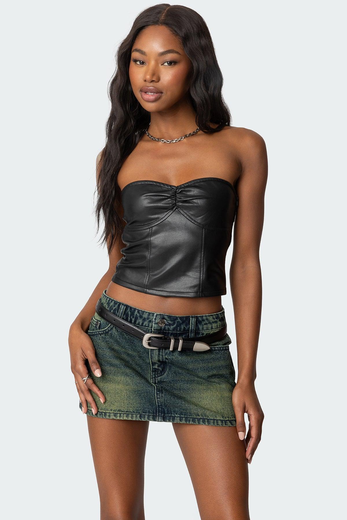 Myleigh Faux Leather Strapless Top Product Image