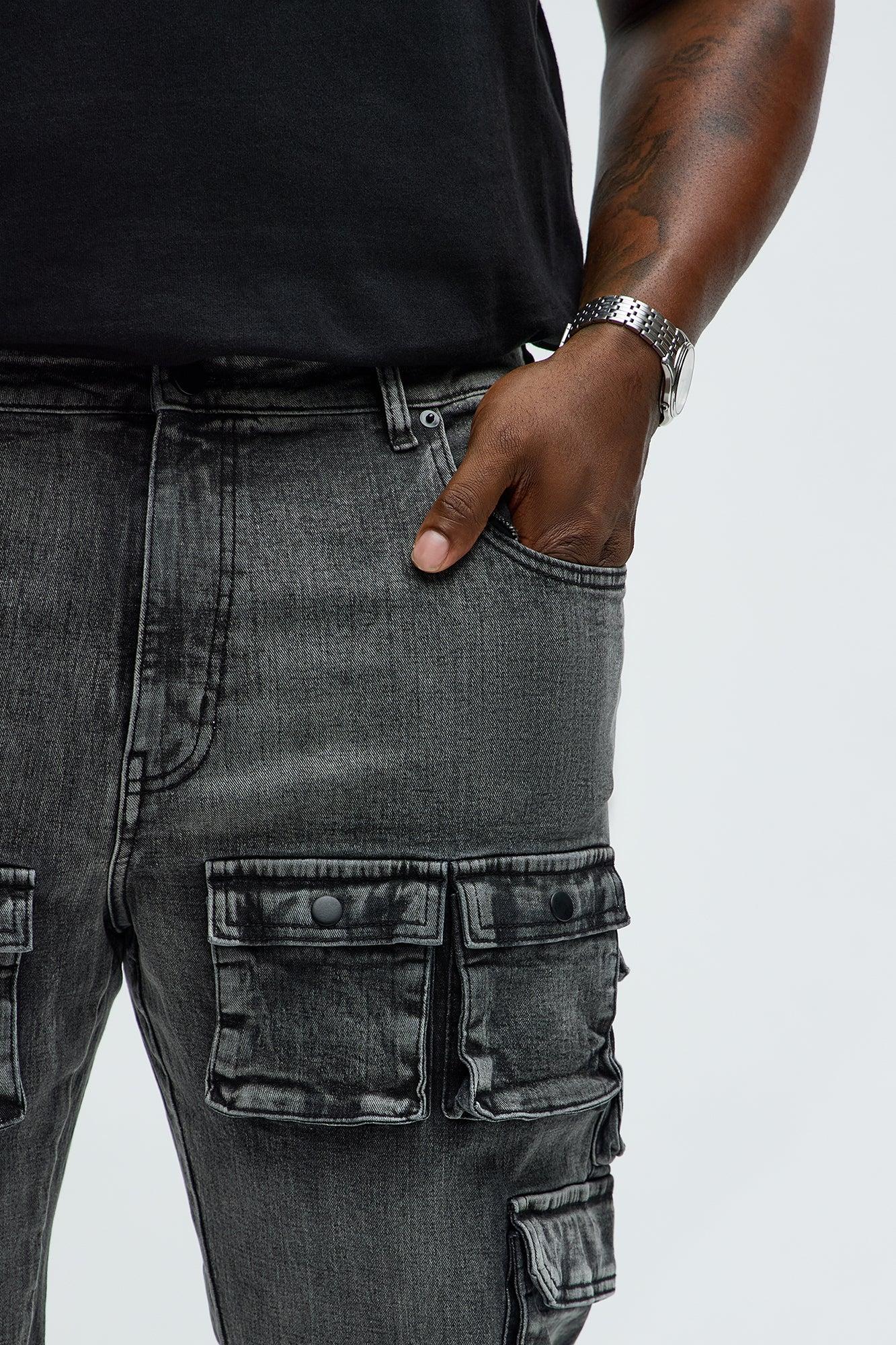 Utility Many Pockets Slim Jeans - Black Wash Male Product Image