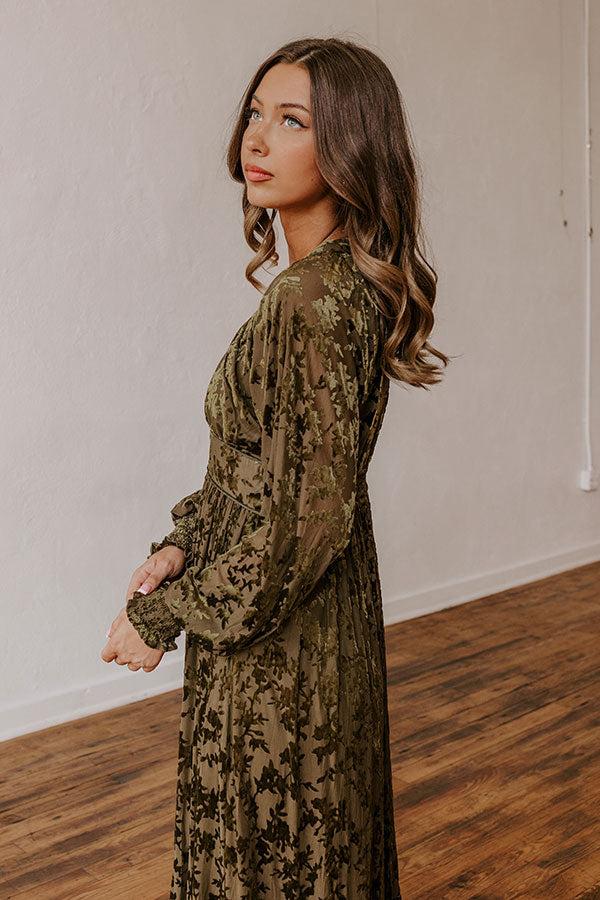 Everlasting Dreams Velvet Burnout Maxi Dress in Olive Product Image