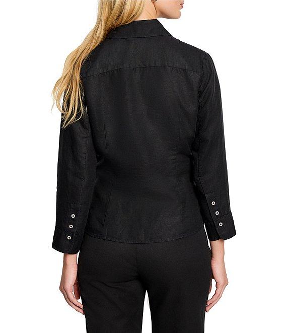 NIC + ZOE Iconic Woven Point Collar V-Neck 3/4 Sleeve Tie Front Shirt Product Image