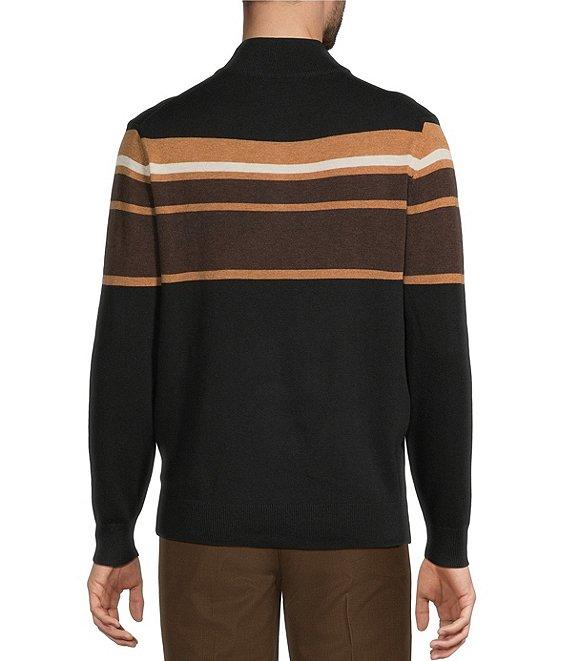 Roundtree & Yorke Long Sleeve Chest Stripe Quarter-Zip Sweater Product Image
