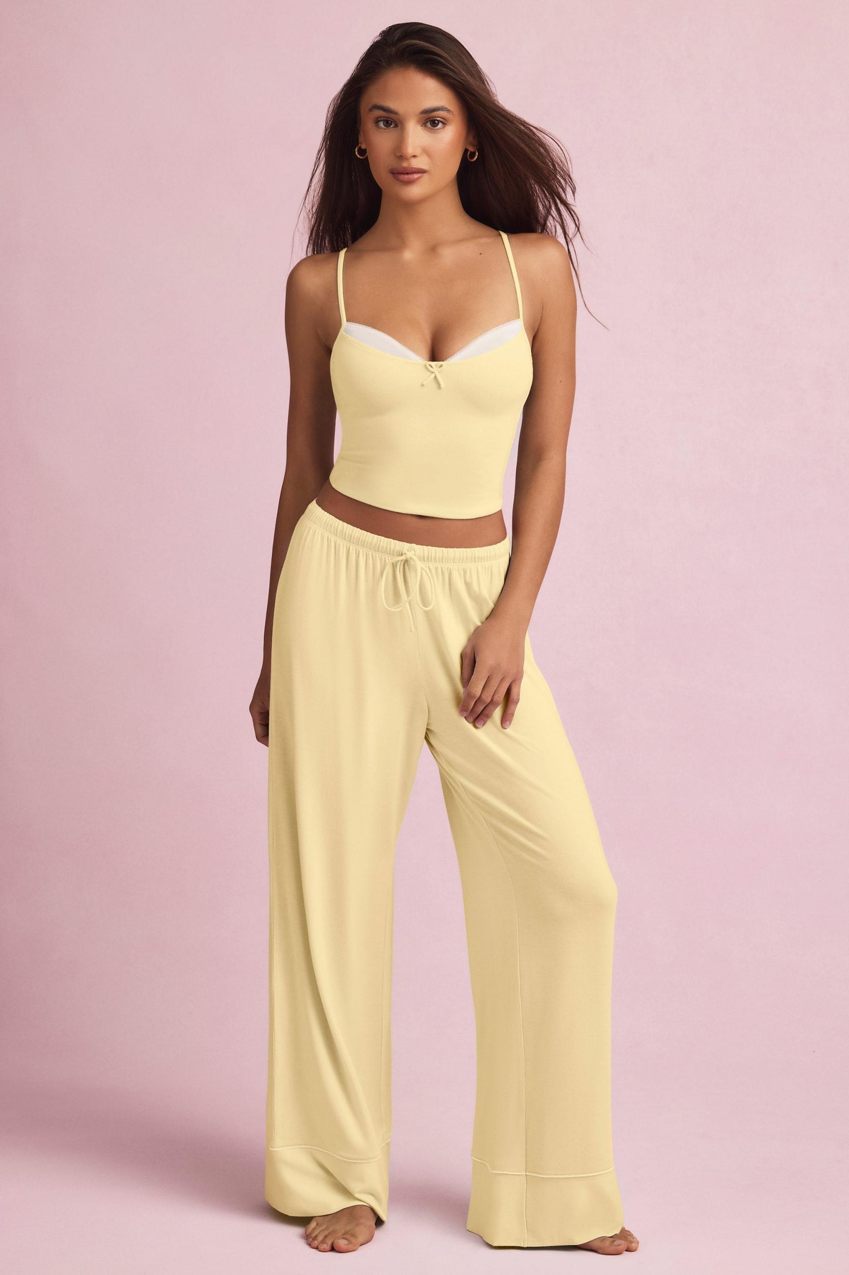 Modal Mid-Rise Pyjama Trousers in Pastel Yellow Product Image