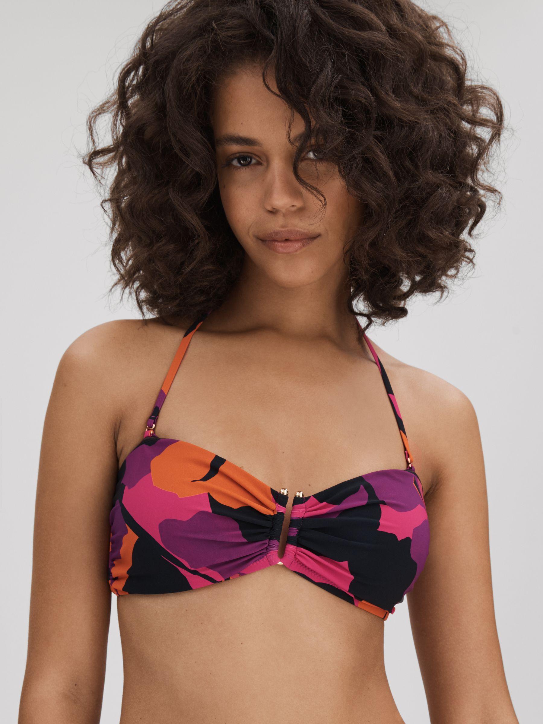 Florere Printed Bandeau Bikini Top in Pink/Orange Product Image