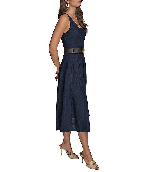 Donna Karan Scoop Neck Belted A-Line Midi Dress Product Image