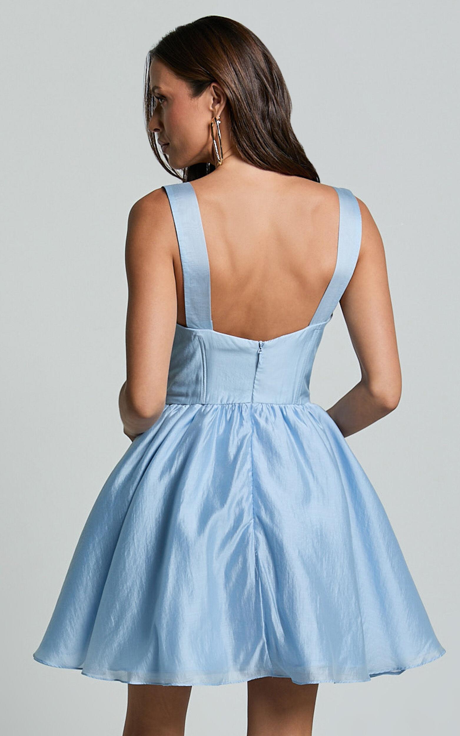 Amalie The Label - Lilou Flower Detail Corset Mini Dress in Light Blue Product Image