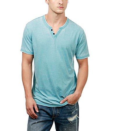 Lucky Brand Short Sleeve Button Notch Neck Venice Burnout T Product Image