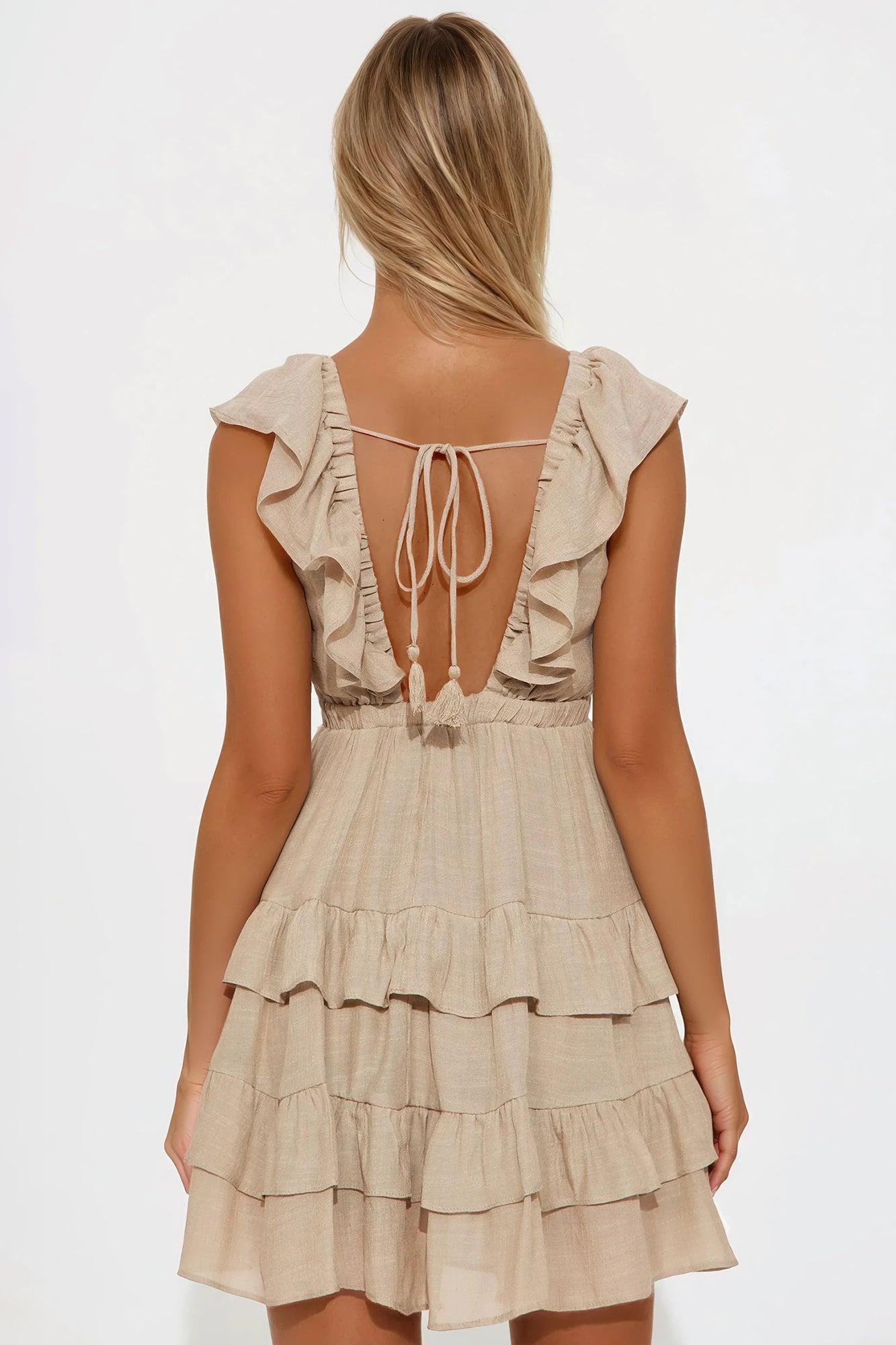 Davina Gauze Brunch Mini Dress - Taupe Product Image