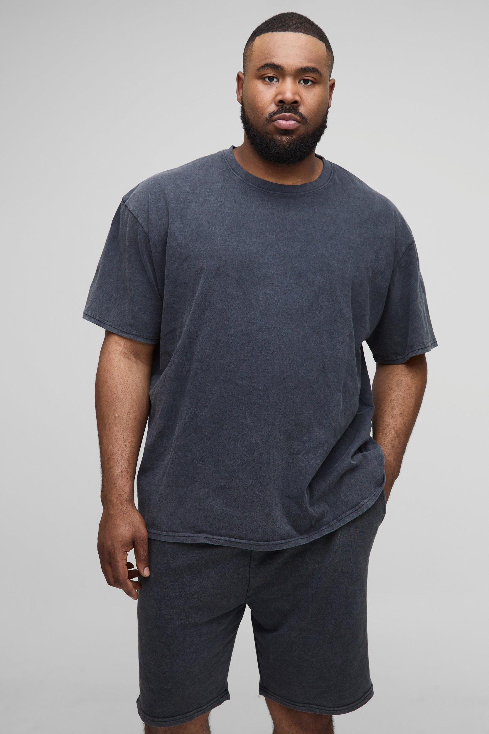 Plus Oversized Acid Wash T-Shirt & Short Set | boohooMAN USA Product Image