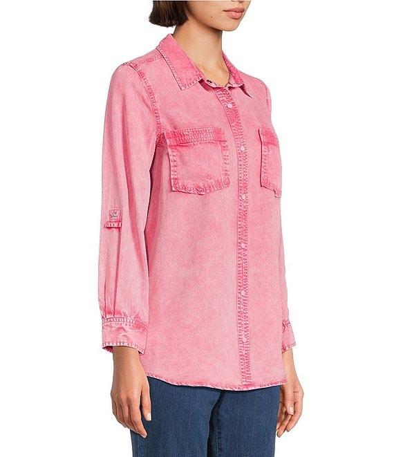 Intro Long Roll-Tab Sleeve Button Front Slub Lyocell Shirt Product Image