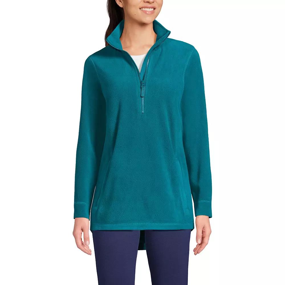 Petite Lands' End Fleece Shirt Tail Quarter-Zip Pullover, Women's, Size: Large Petite, Evening Blue Product Image