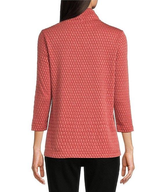 Ali Miles Petite Size Textured Solid Knit Cowl Neck 3/4 Sleeve Tunic Product Image