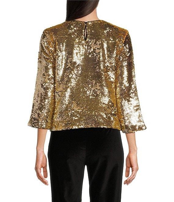 FRANCES VALENTINE Taylor Floral Sequin Bracelet Sleeve Top Product Image