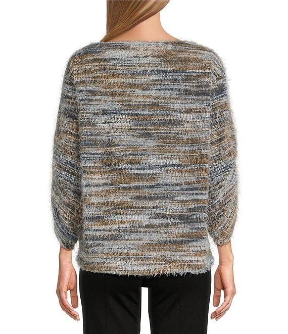 Slim Factor by Investments Alexa Boat Neck 3/4 Sleeve Fuzzy Knit Top Product Image