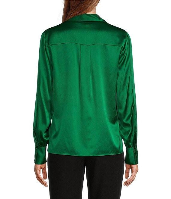 Antonio Melani Violet Silk Notch Collar V-Neck Long Blouson Sleeve Blouse Product Image