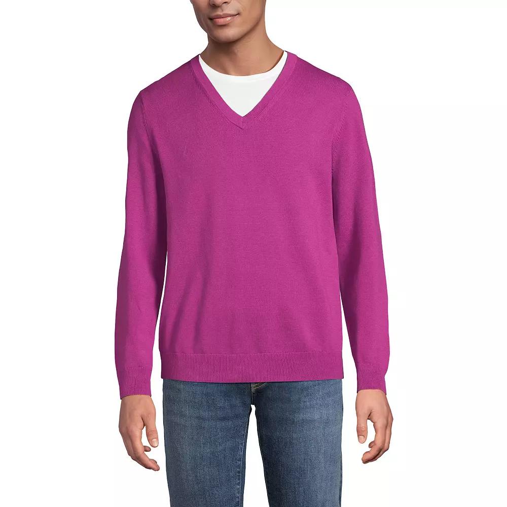 Men's Lands' End Fine Gauge Cotton V-Neck Sweater,  Product Image