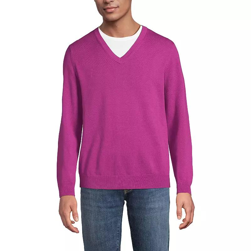 Men's Lands' End Fine Gauge Cotton V-Neck Sweater,  Product Image