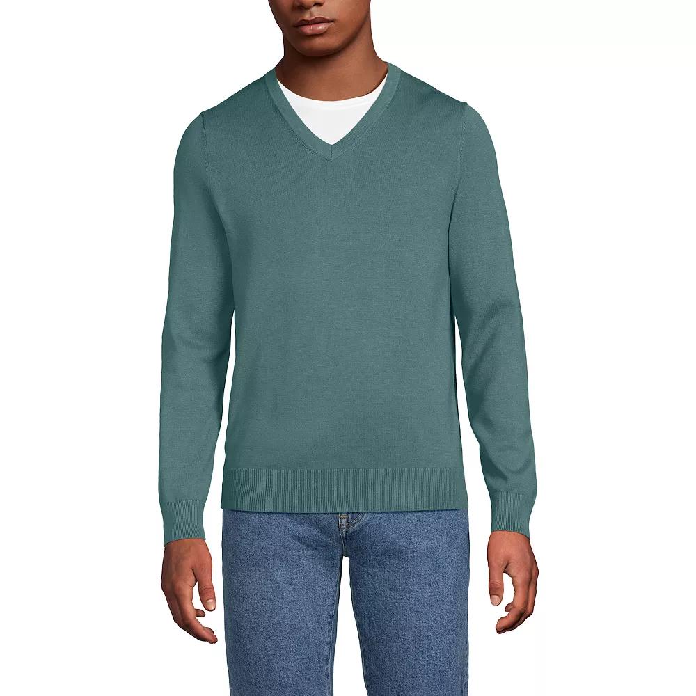 Men's Lands' End Fine Gauge Cotton V-Neck Sweater,  Product Image