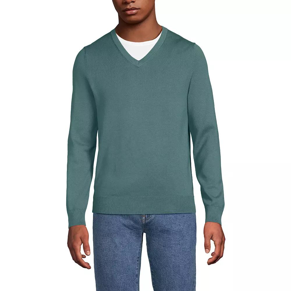 Men's Lands' End Fine Gauge Cotton V-Neck Sweater,  Product Image