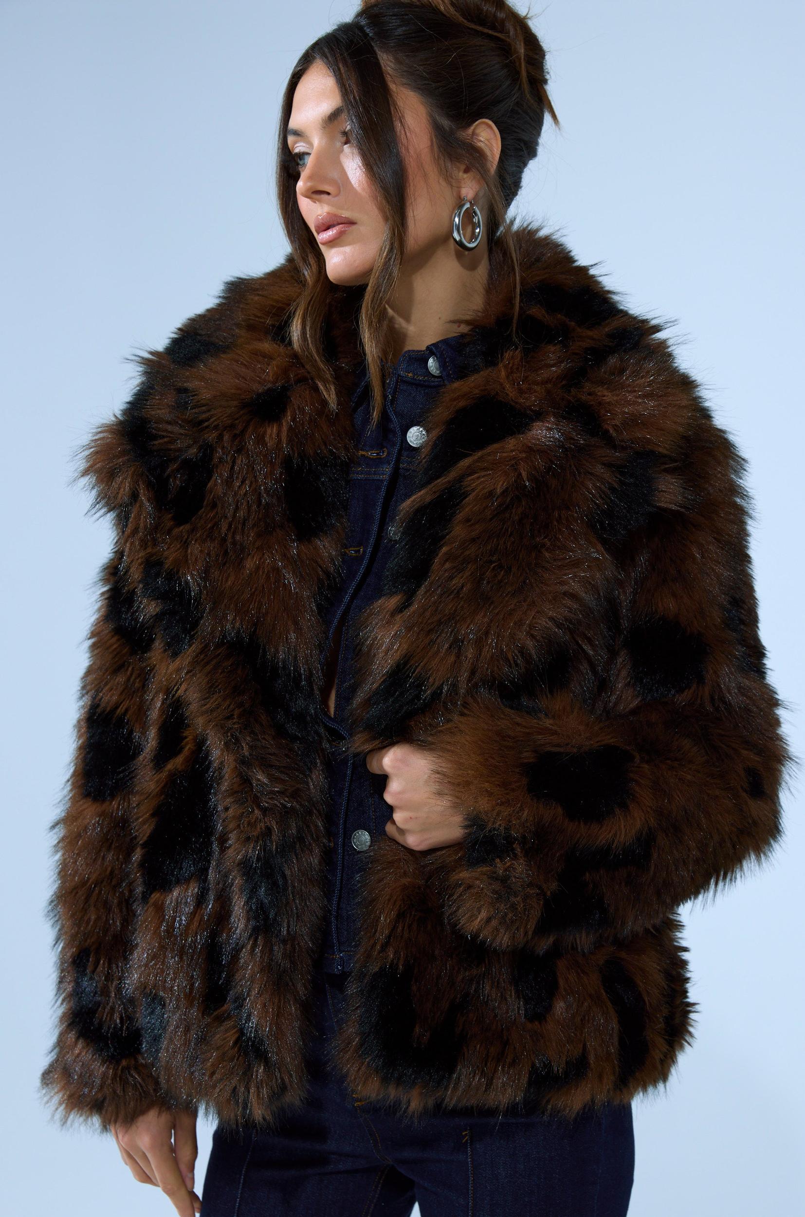 SHORTIE FUR COAT IN BROWN MULTI Product Image