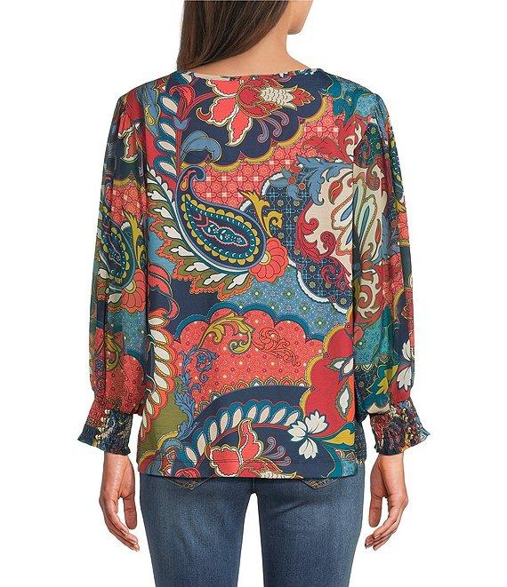 Ali Miles Paisley & Floral Printed Crew Neck Long Sleeve Tunic Product Image